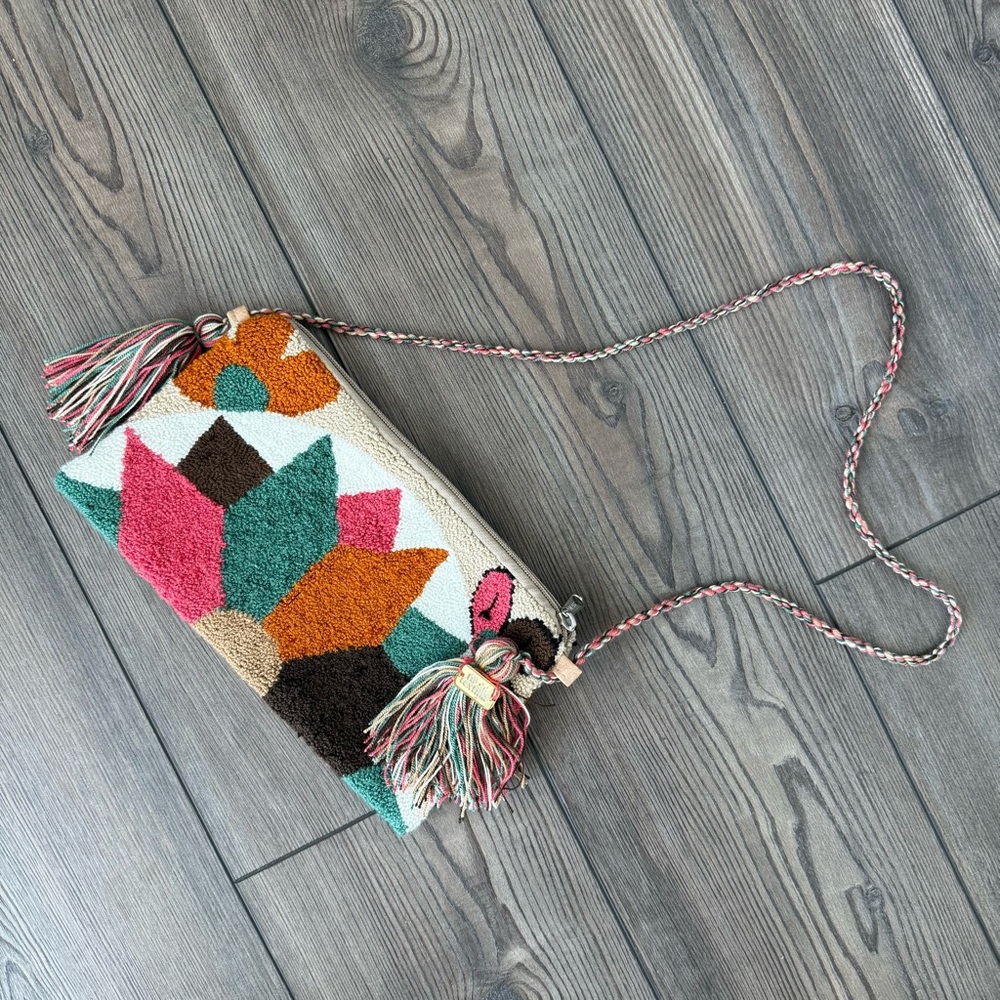 Vibrant Patchwork Clutch With Braided Strap - image 1